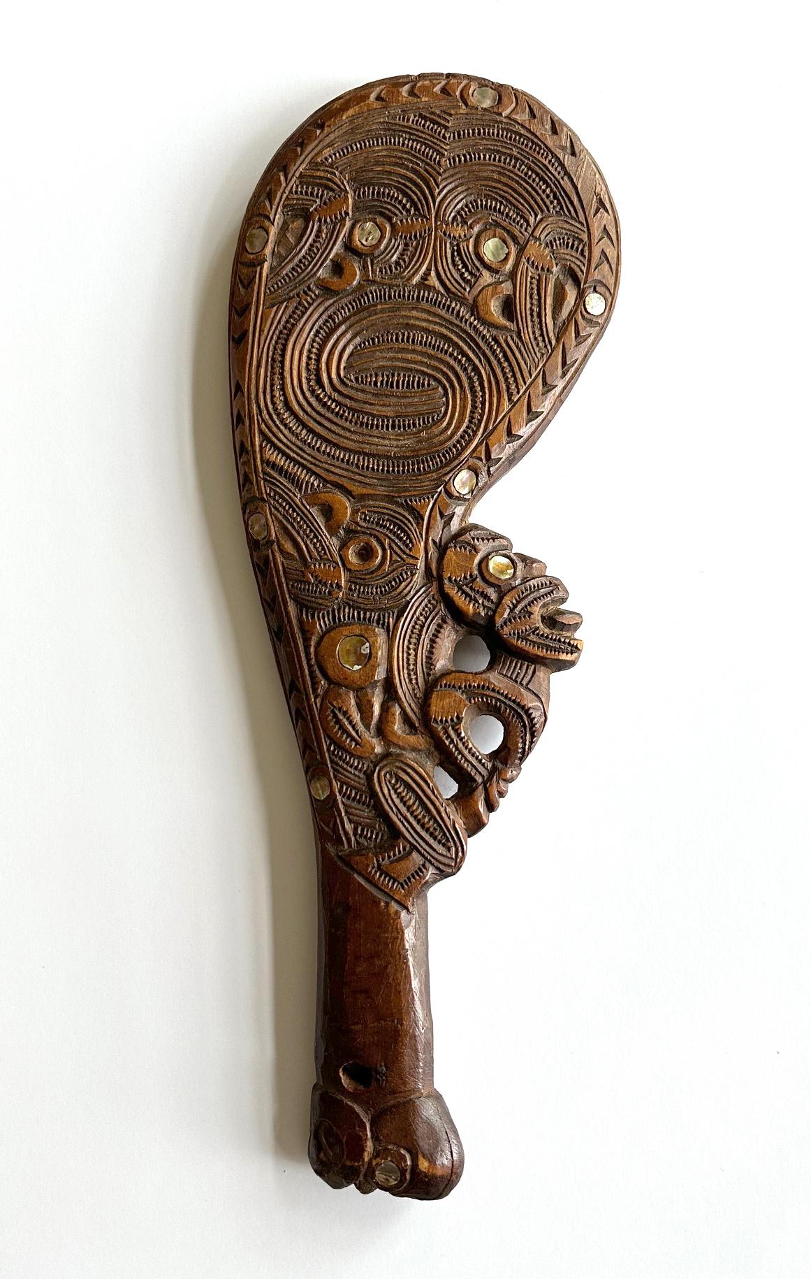 Tribal Carved Wood Māori Wahaika Club New Zeland For Sale