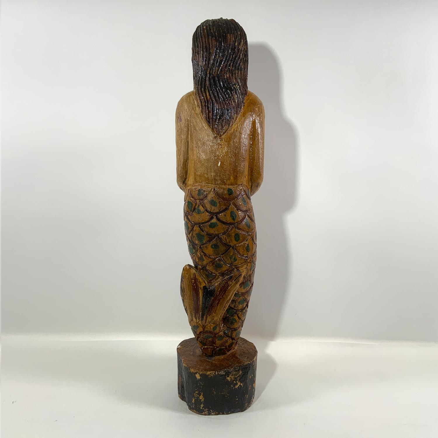 Asian Carved Wood Mermaid  For Sale