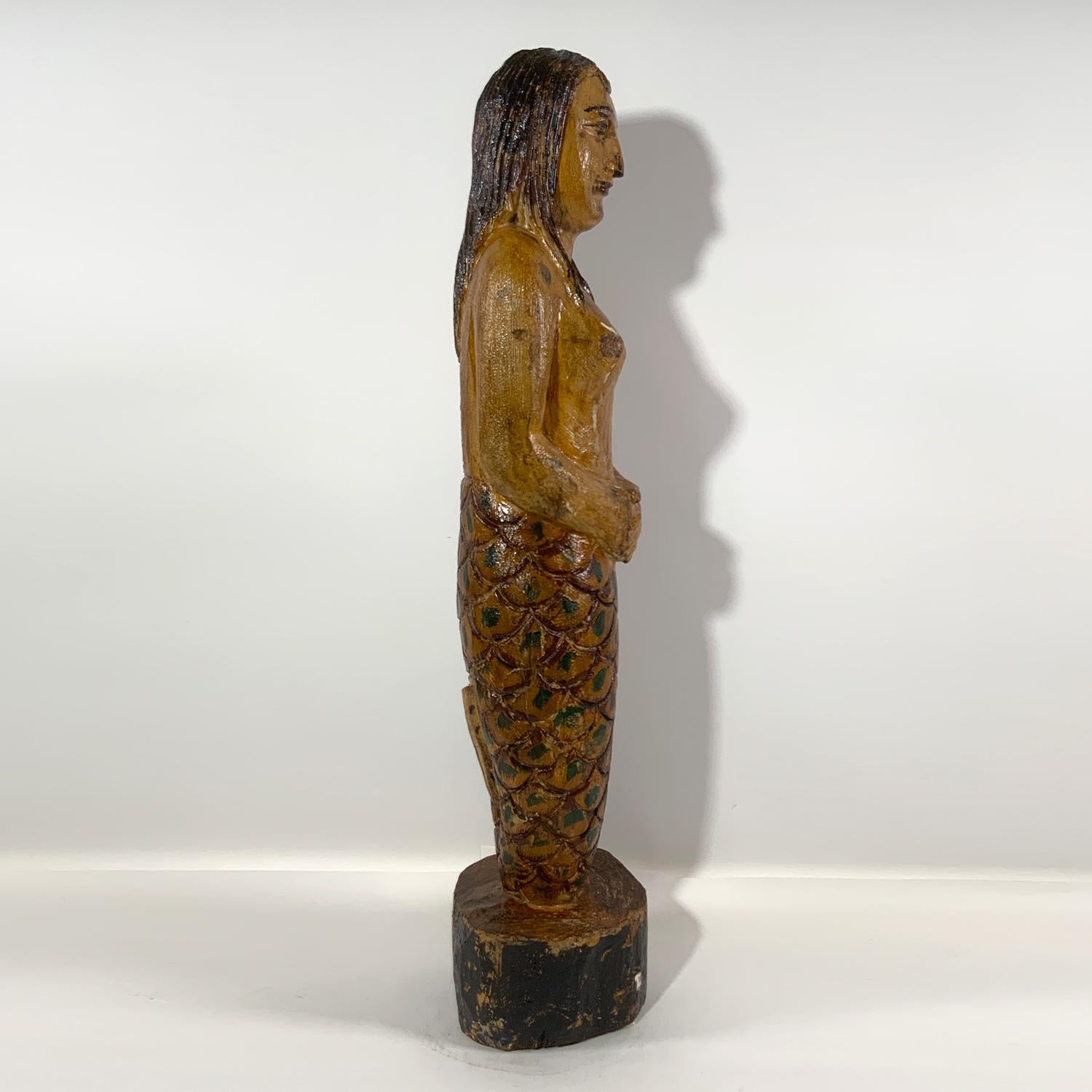 Carved Wood Mermaid  In Good Condition For Sale In Norwell, MA