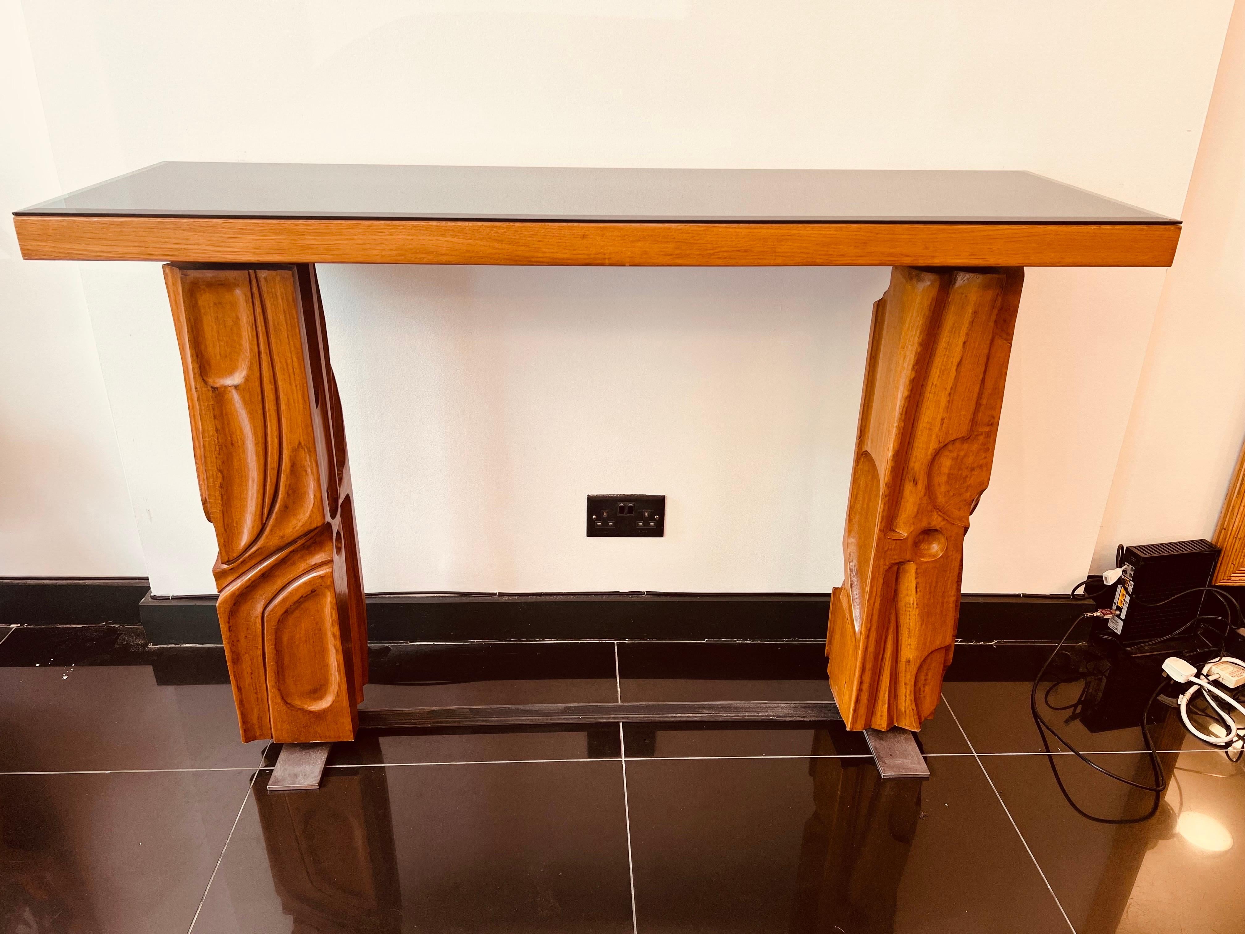 Late 20th Century Carved Wood & Metal Console by Gianni Pinna