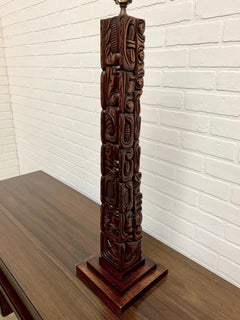 Carved Wood Midcentury Tiki Lamp