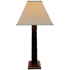 Vintage Carved Wood Midcentury Tiki Lamp