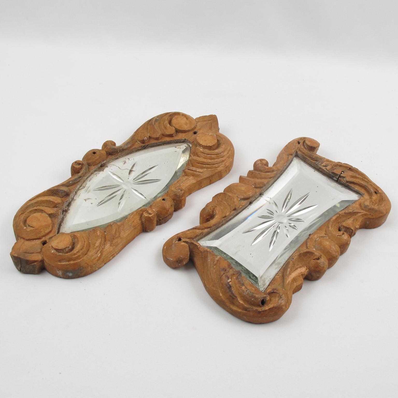 Glass Carved Wood, Mirror Architectural Ornament Sculpture, 8 pc, Early 20th Century For Sale