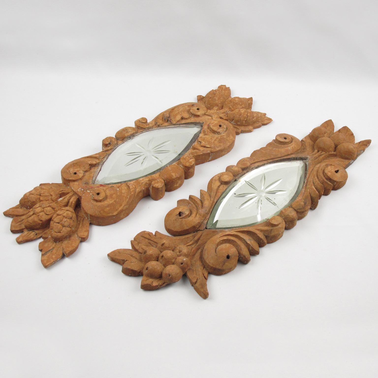 Carved Wood, Mirror Architectural Ornament Sculpture, 8 pc, Early 20th Century For Sale 2