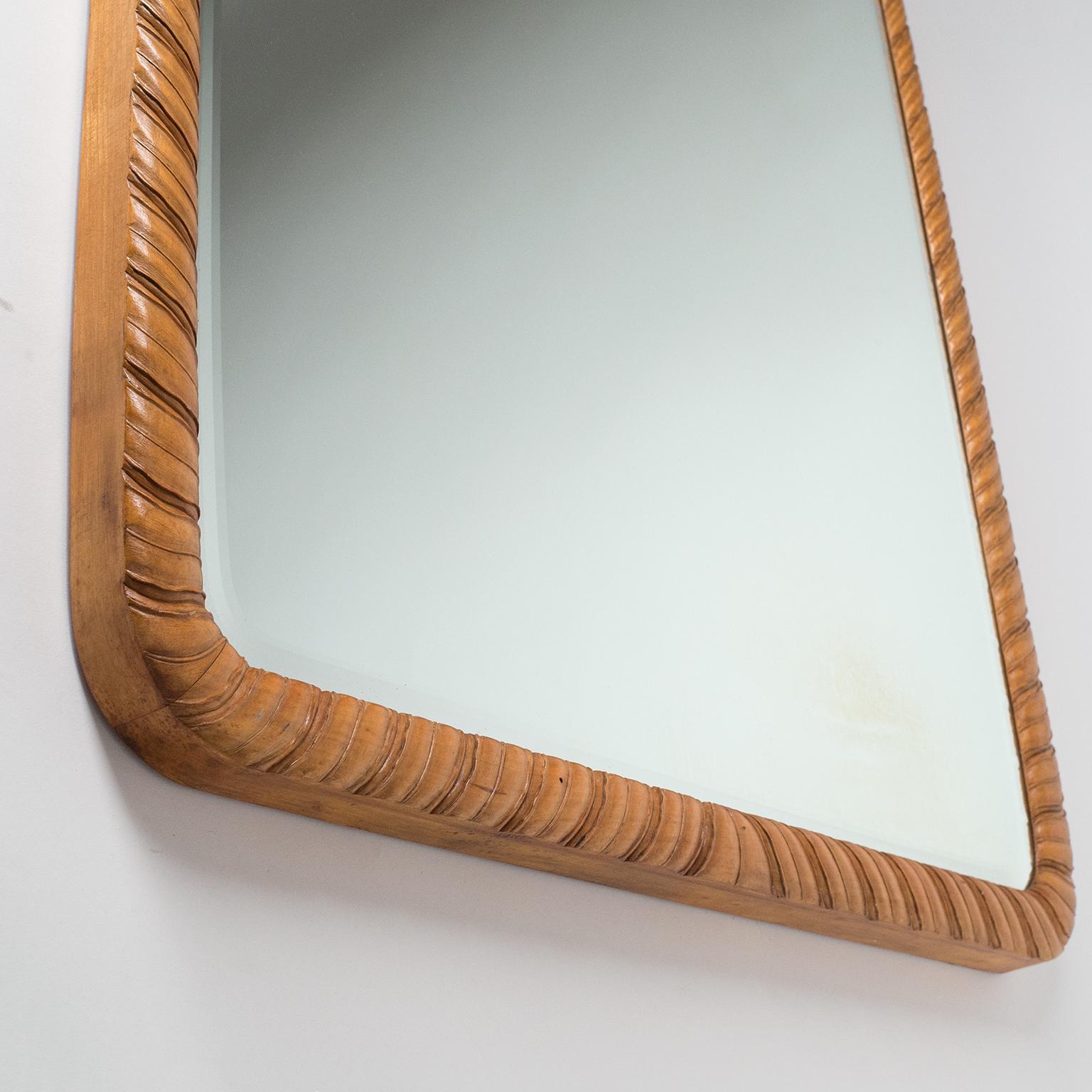 Mid-Century Modern Carved Wood Mirror by Giovanni Gariboldi, circa 1940
