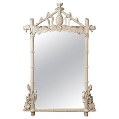 Carved Wood Mirror with Bamboo and Pineapple Motif