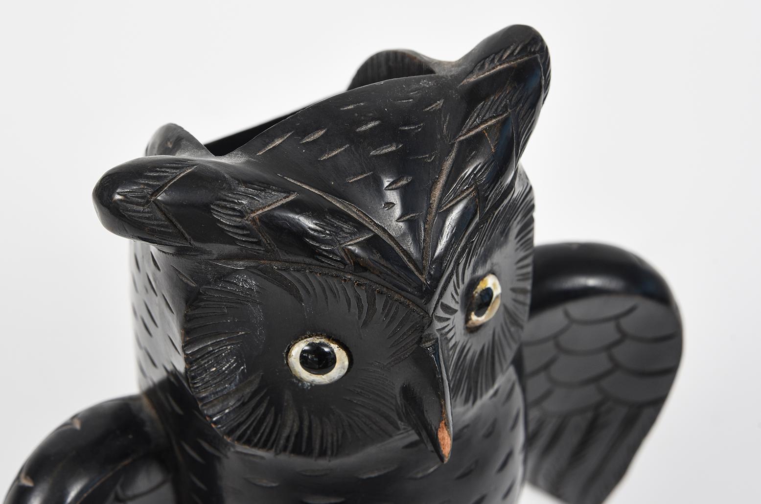 Carved Wood Owl Brush Holder for Tabletop or Wall Hung For Sale 6
