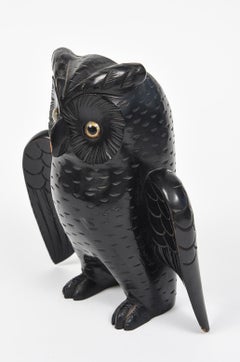 Carved Wood Owl Brush Holder for Tabletop or Wall Hung