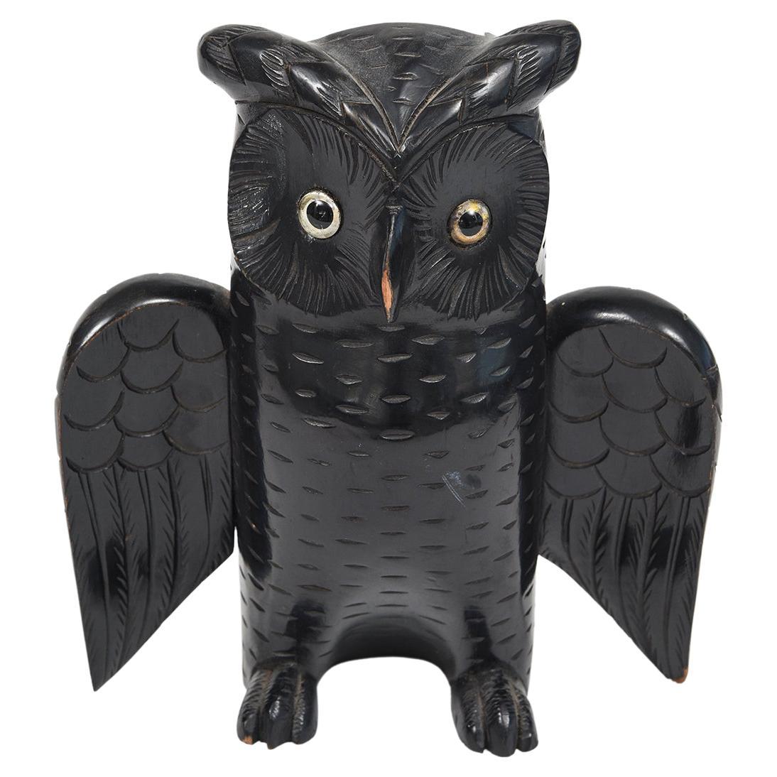 Carved Wood Owl Brush Holder for Tabletop or Wall Hung For Sale