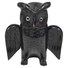 Carved Wood Owl Brush Holder for Tabletop or Wall Hung