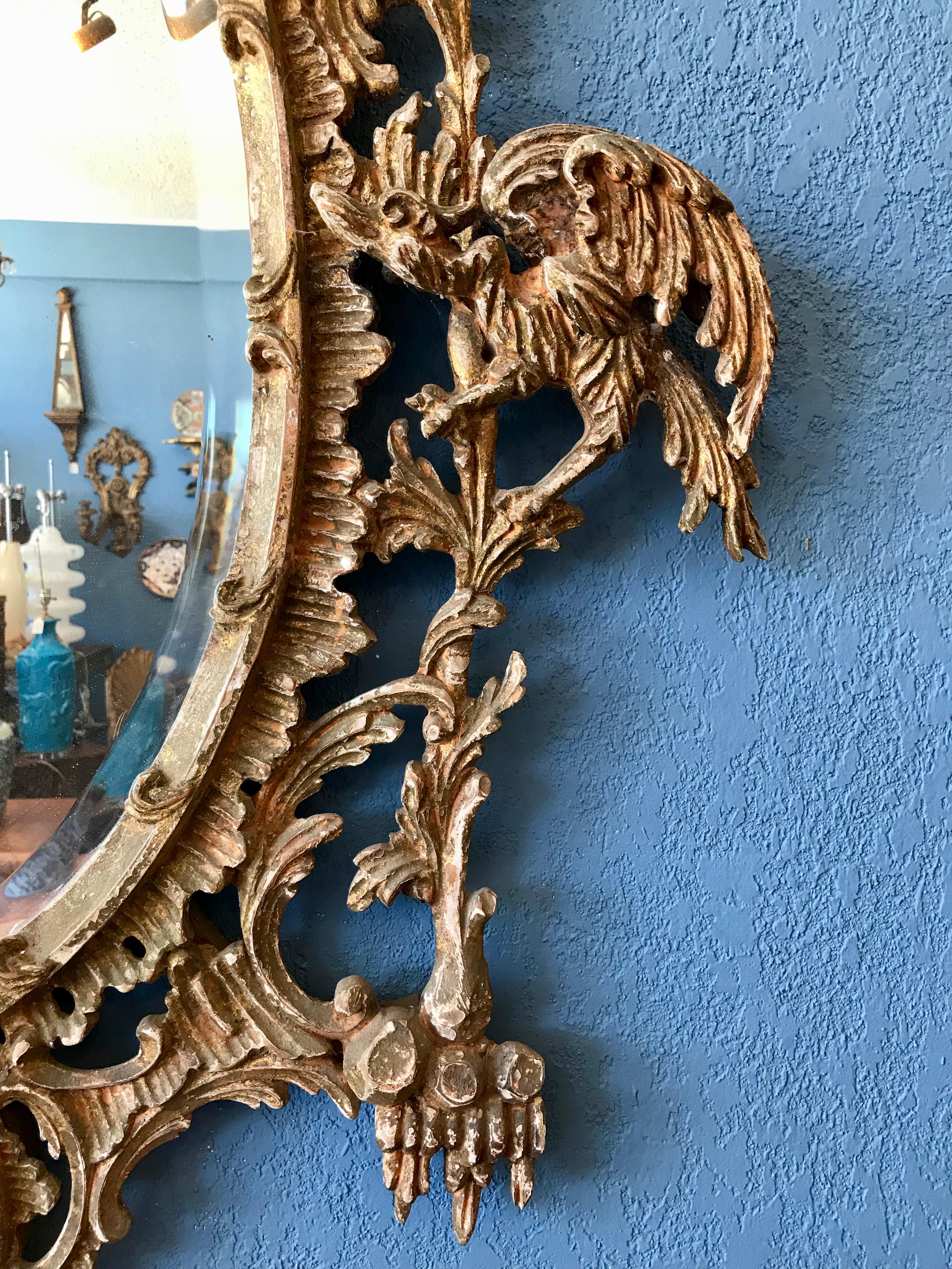 Carved Wood Pagoda Top Chippendale Style Mirror In Good Condition In West Palm Beach, FL