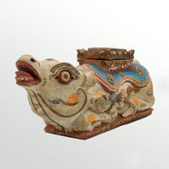 Carved wood, painted and decorated HOLY COW and trinket box - India, circa 1910