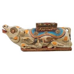 Carved wood, painted and decorated HOLY COW and trinket box - India, circa 1910
