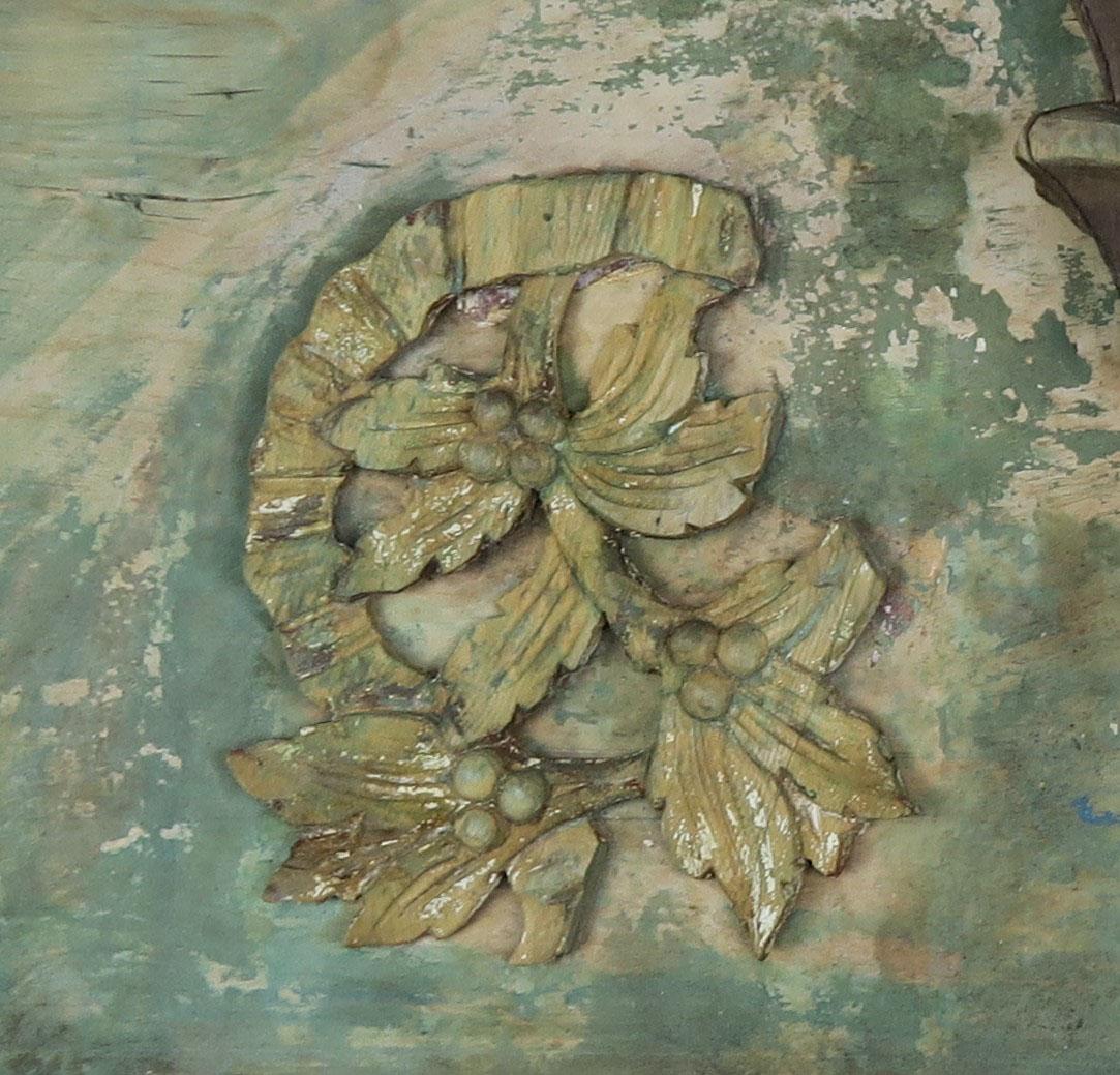 Carved Wood Painted Panel with Capital Element In Distressed Condition In Los Angeles, CA