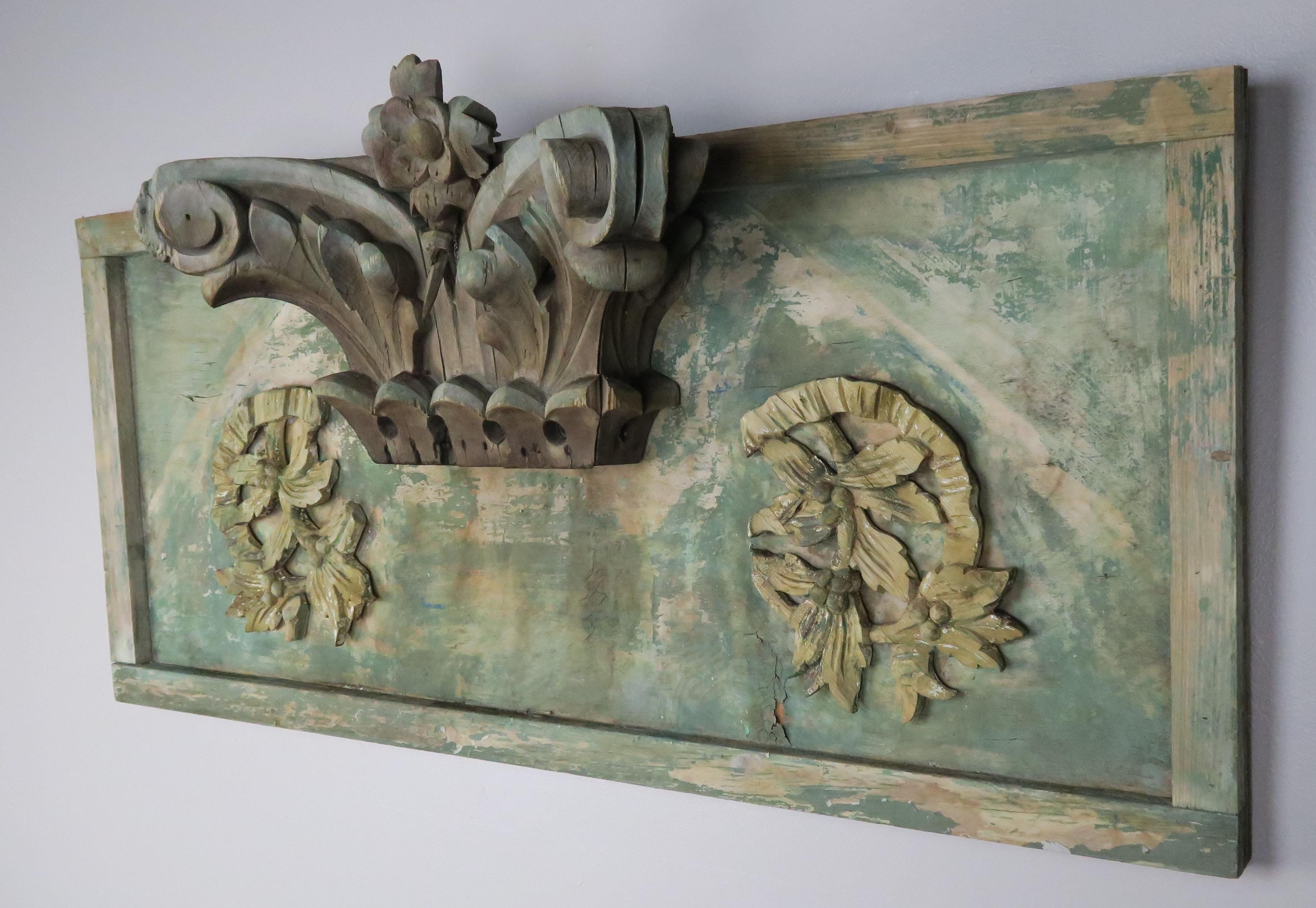 20th Century Carved Wood Painted Panel with Capital Element