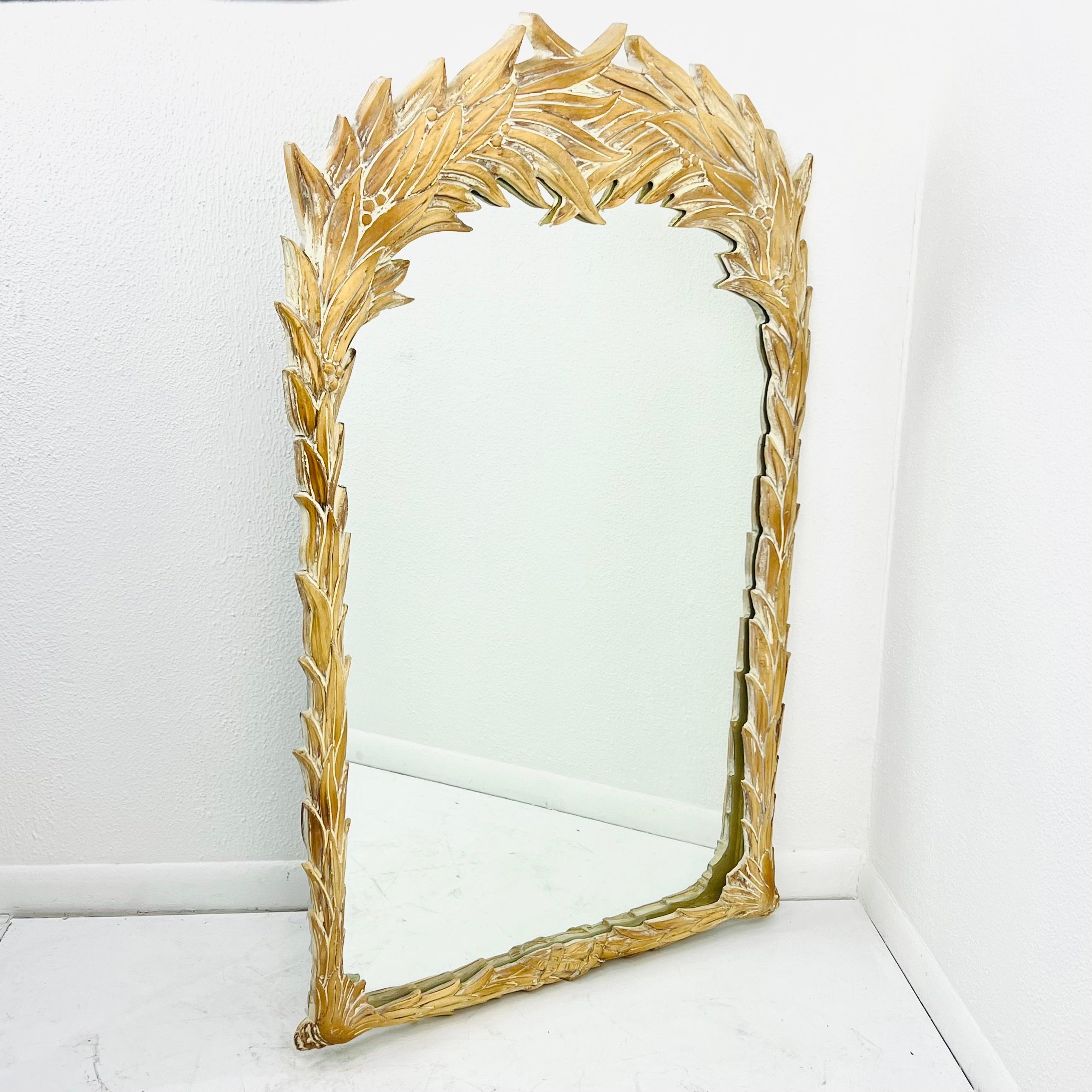 Carved Wood Palm Frond Mirror in the Style of Serge Roche For Sale 8
