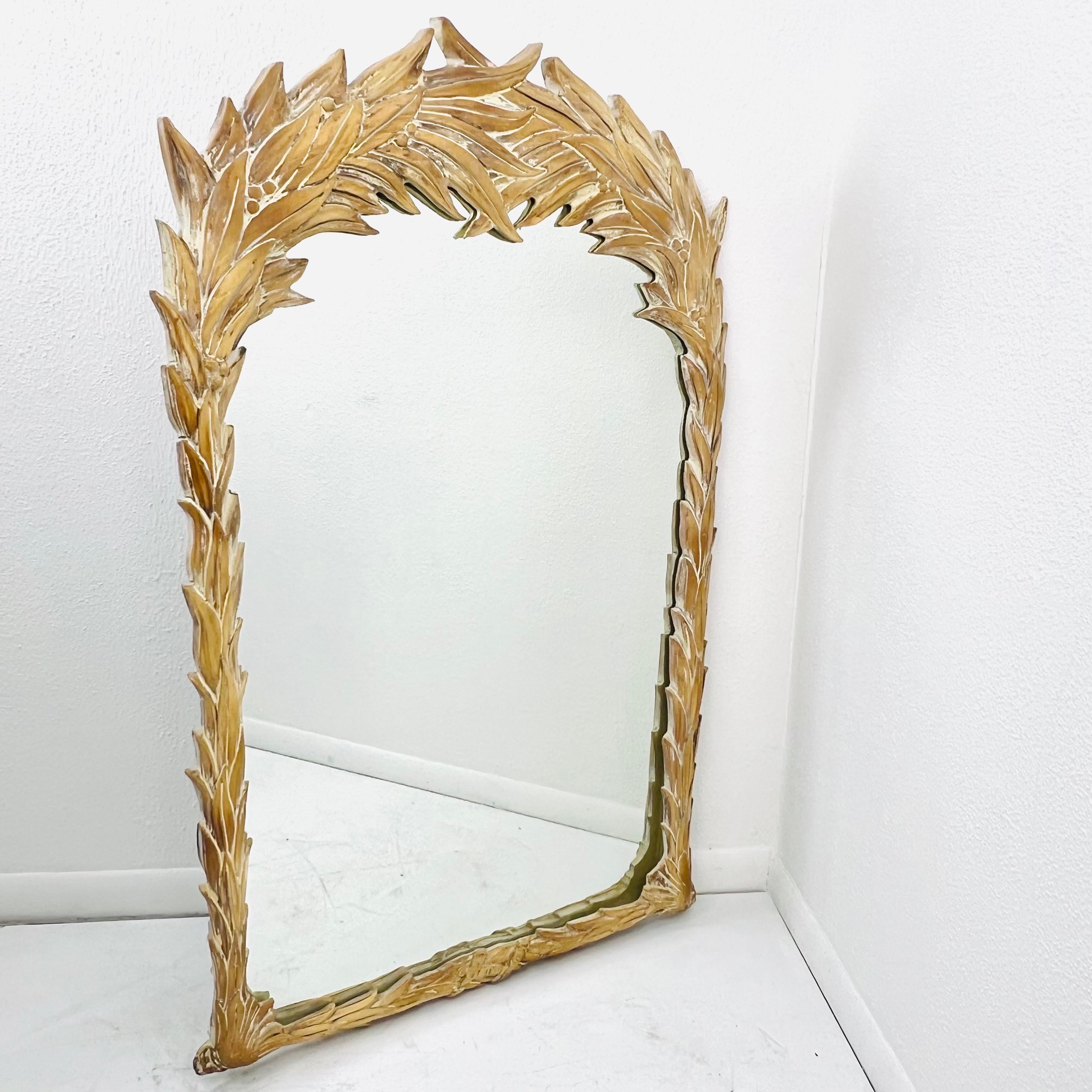 Carved Wood Palm Frond Mirror in the Style of Serge Roche In Good Condition For Sale In Dallas, TX