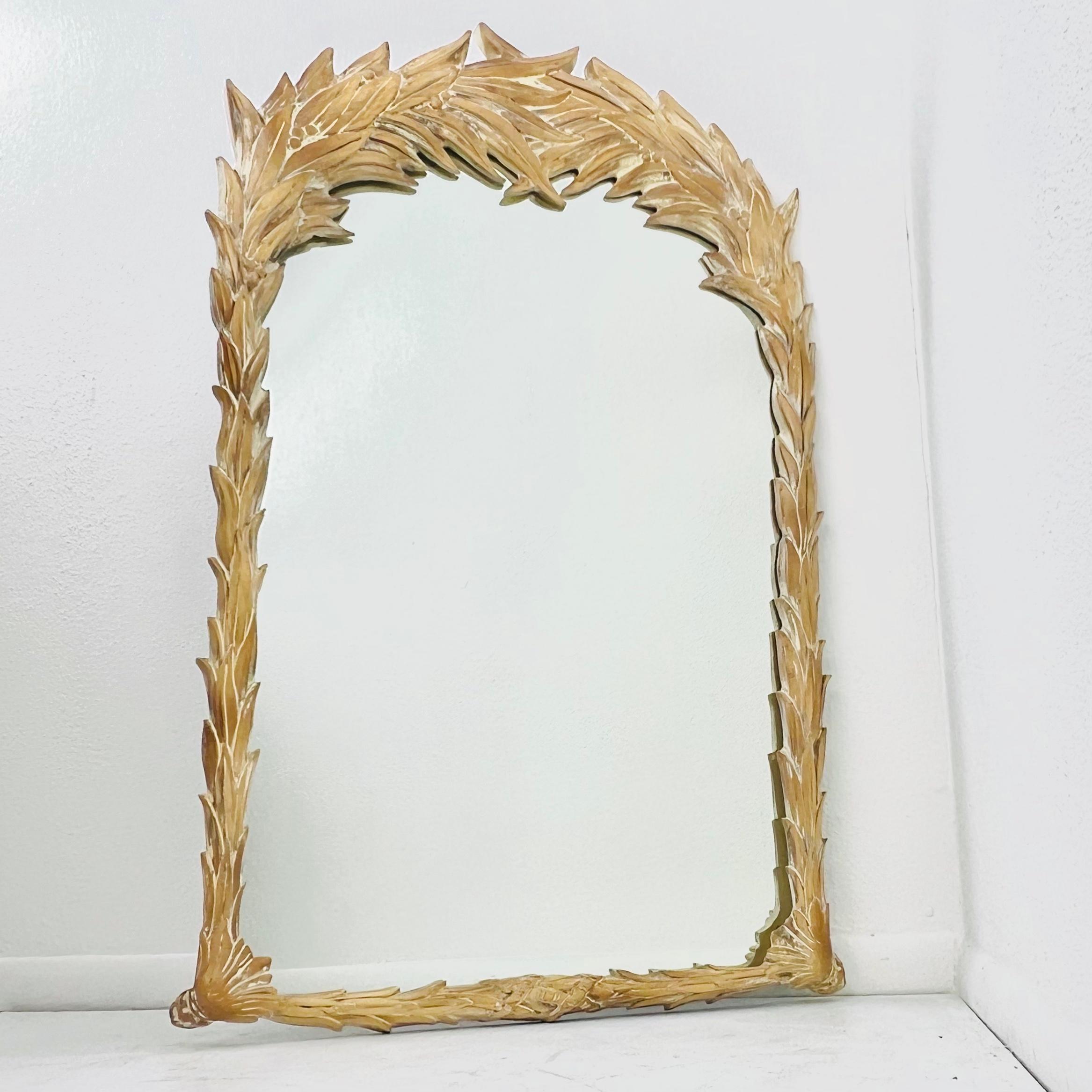 Late 20th Century Carved Wood Palm Frond Mirror in the Style of Serge Roche For Sale