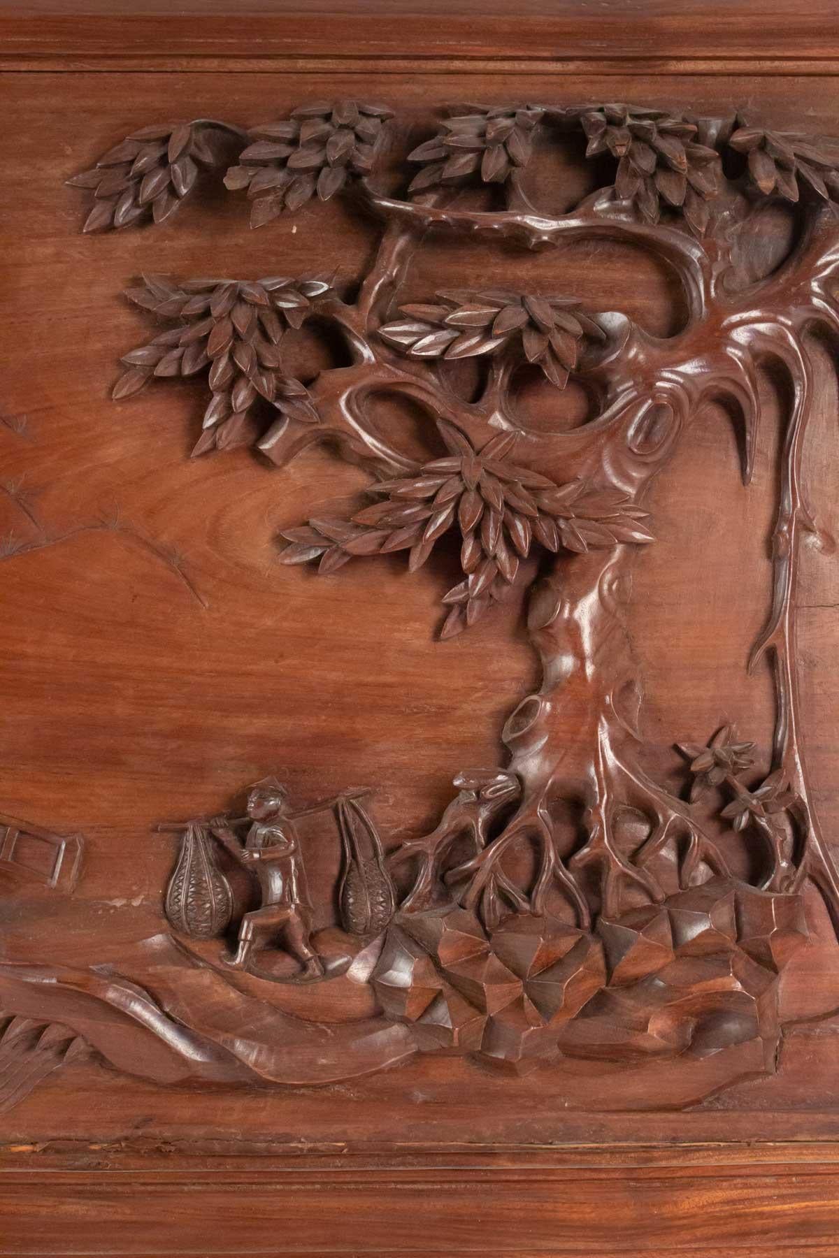 Exportation chinoise Panneau en bois sculpté, Chine, 20e siècle, décoration intérieure en vente