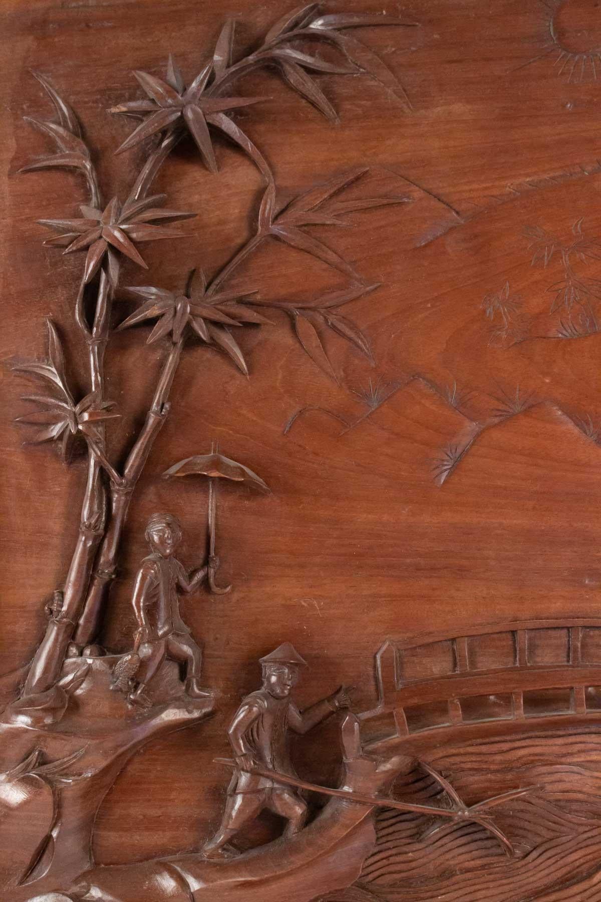 Chinois Panneau en bois sculpté, Chine, 20e siècle, décoration intérieure en vente