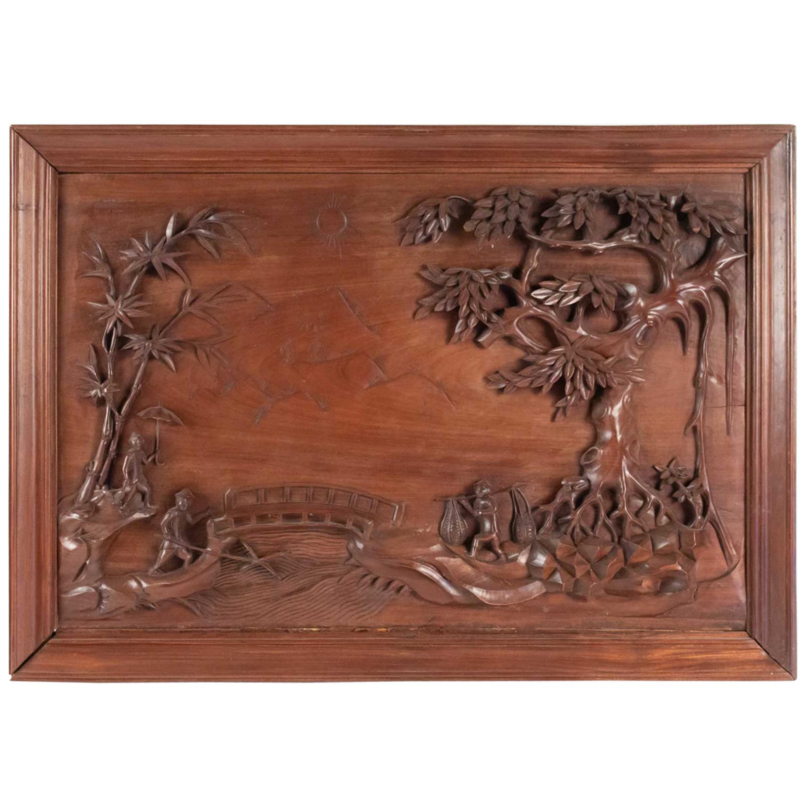 Panneau en bois sculpté, Chine, 20e siècle, décoration intérieure