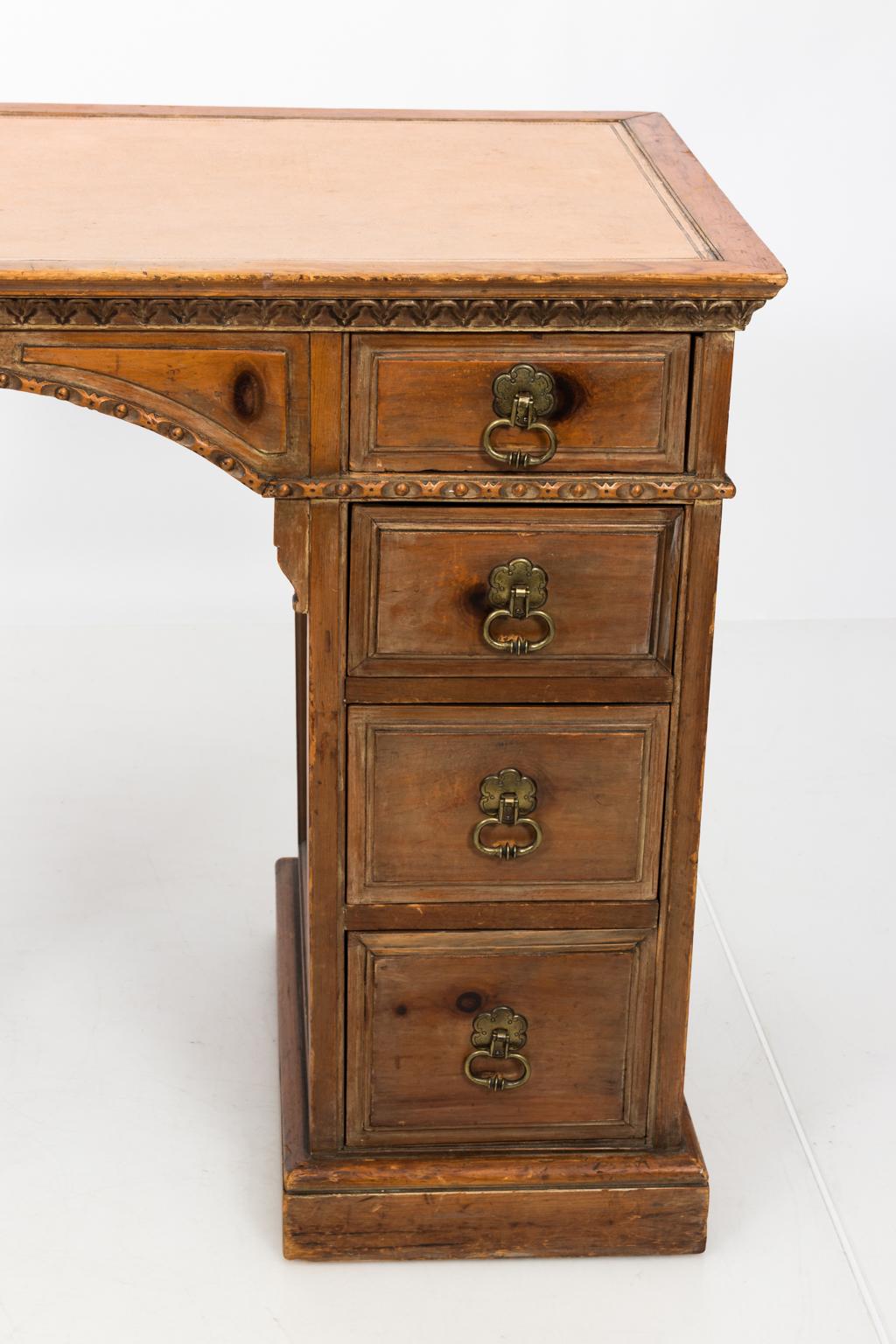 Carved Wood Partner's Desk 8