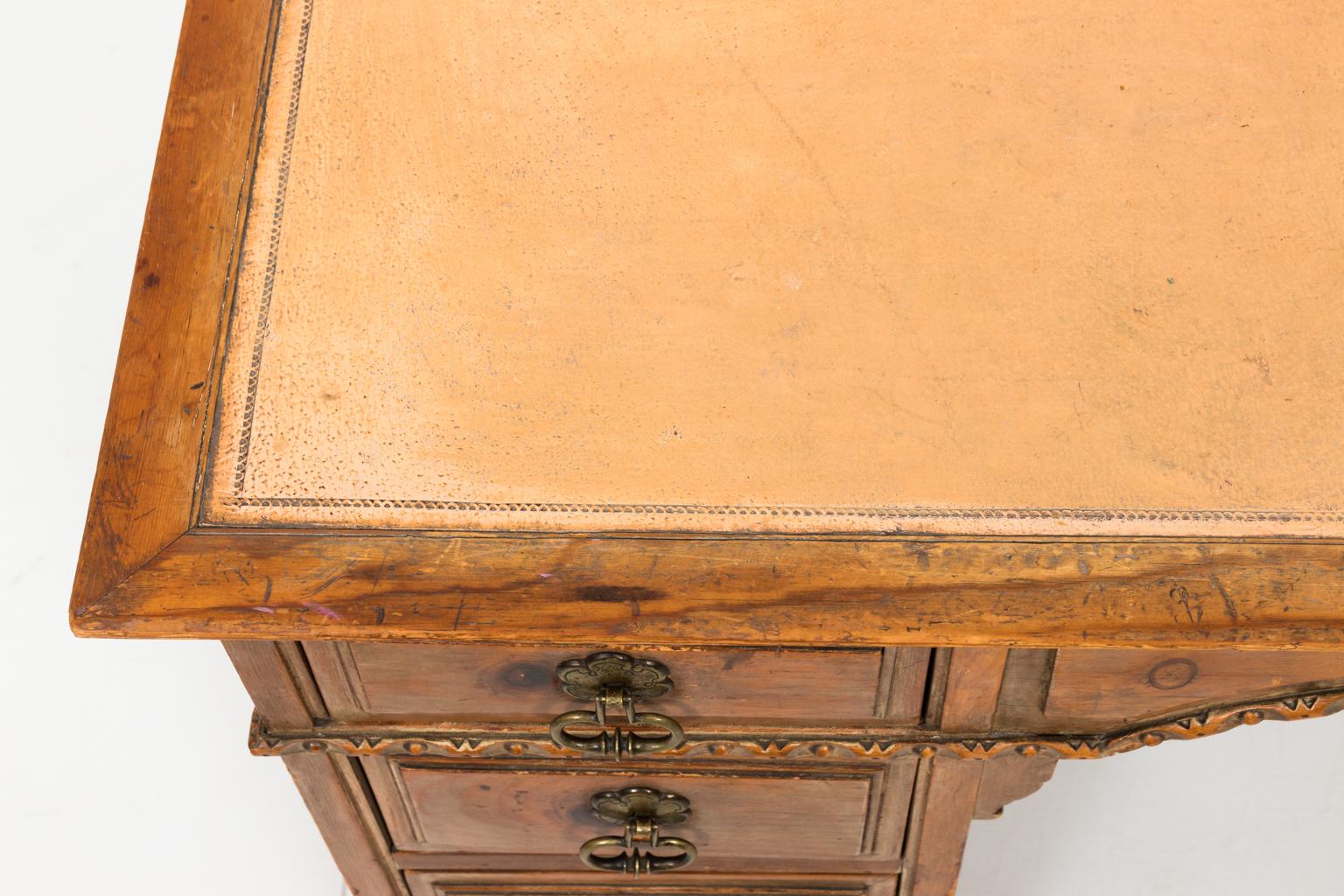 Carved Wood Partner's Desk In Good Condition In Stamford, CT
