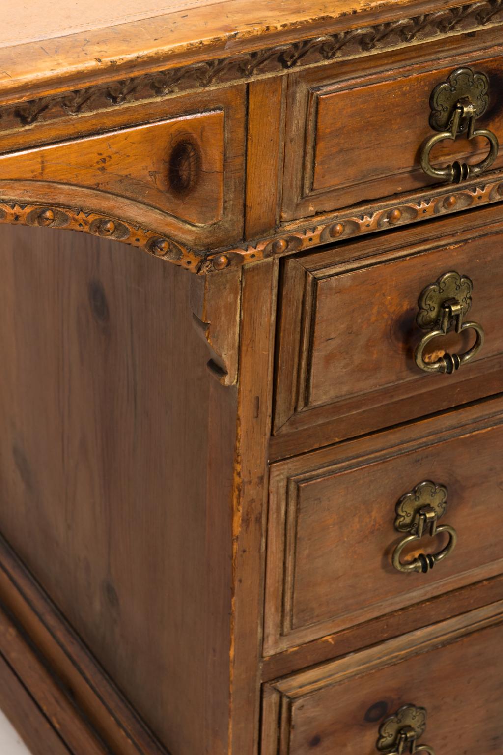 Metal Carved Wood Partner's Desk