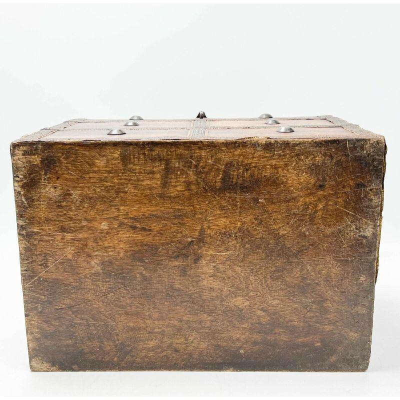 Carved Wood Patinated and Gilt Metal Treasure Chest Form Decanter Tantalus Box For Sale 1
