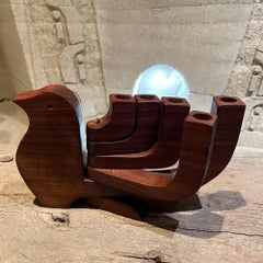 Portacandele a 5 bracci con colomba della pace in legno intagliato Don Shoemaker Messico anni '70