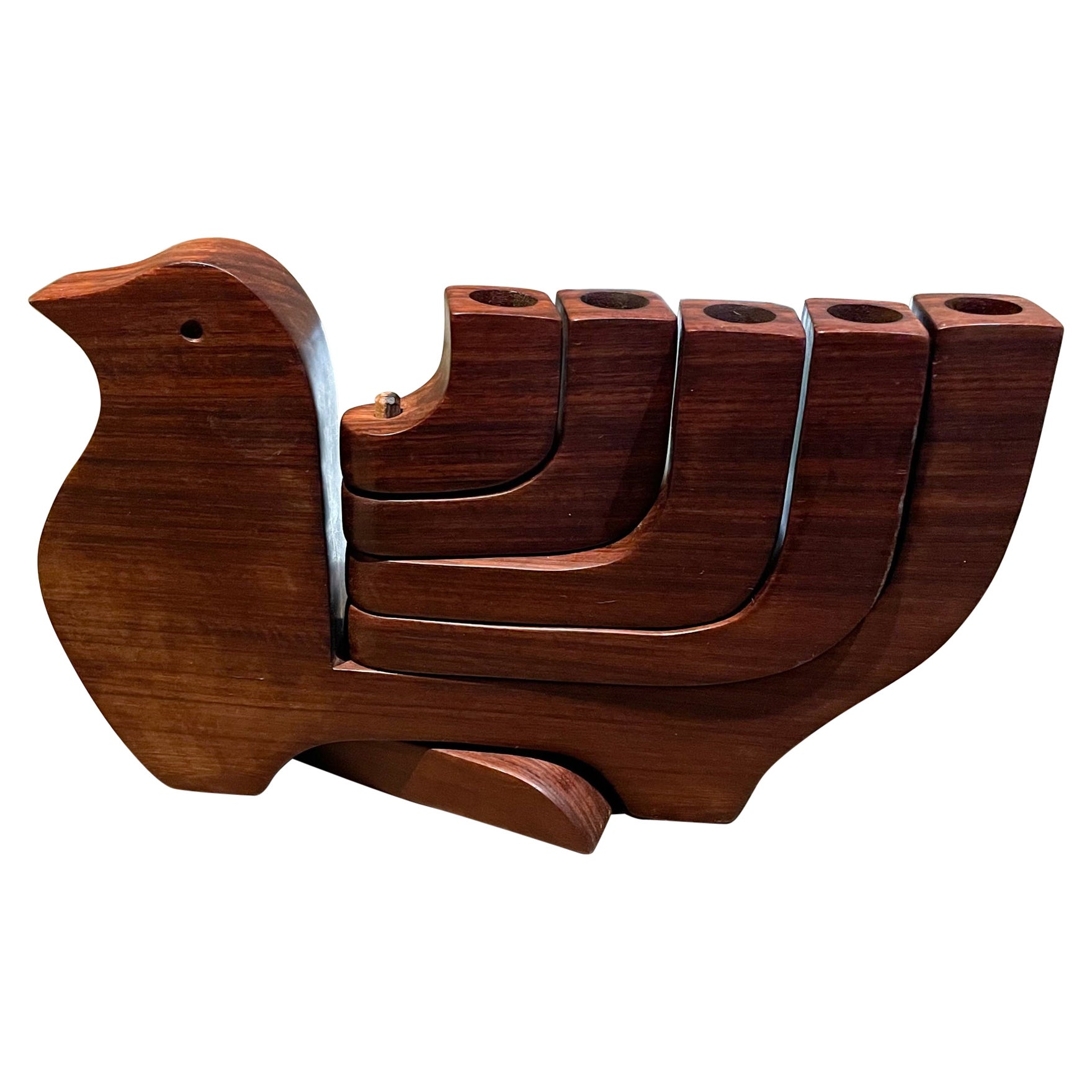 Carved Wood Peace Dove Splayed 5 Arm Candle Holder Don Shoemaker Mexico 1970s