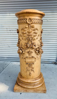 Carved Wood Pedestal by P. MAZAROZ R, France, 1800s