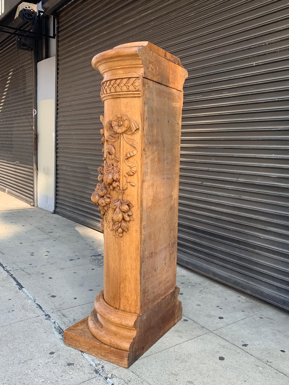 Carved Wood Pedestal by P. Mazaroz R, France, 1800s 1