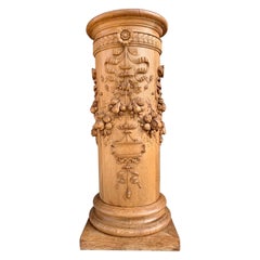 Antique Carved Wood Pedestal by P. Mazaroz R, France, 1800s