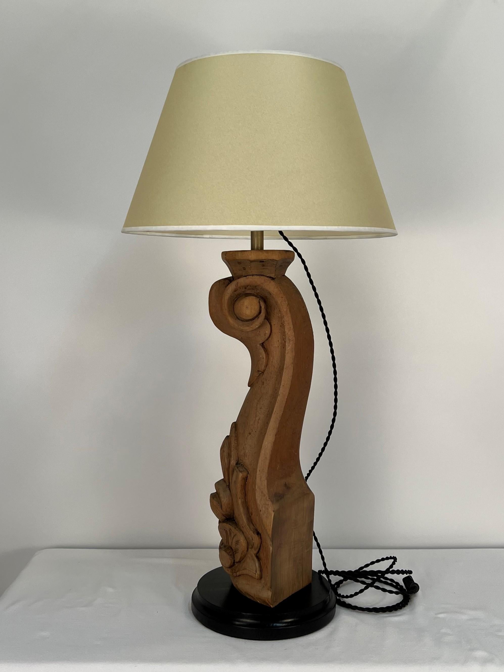 Hand-Carved Carved Wood Piano Leg Table Lamp For Sale