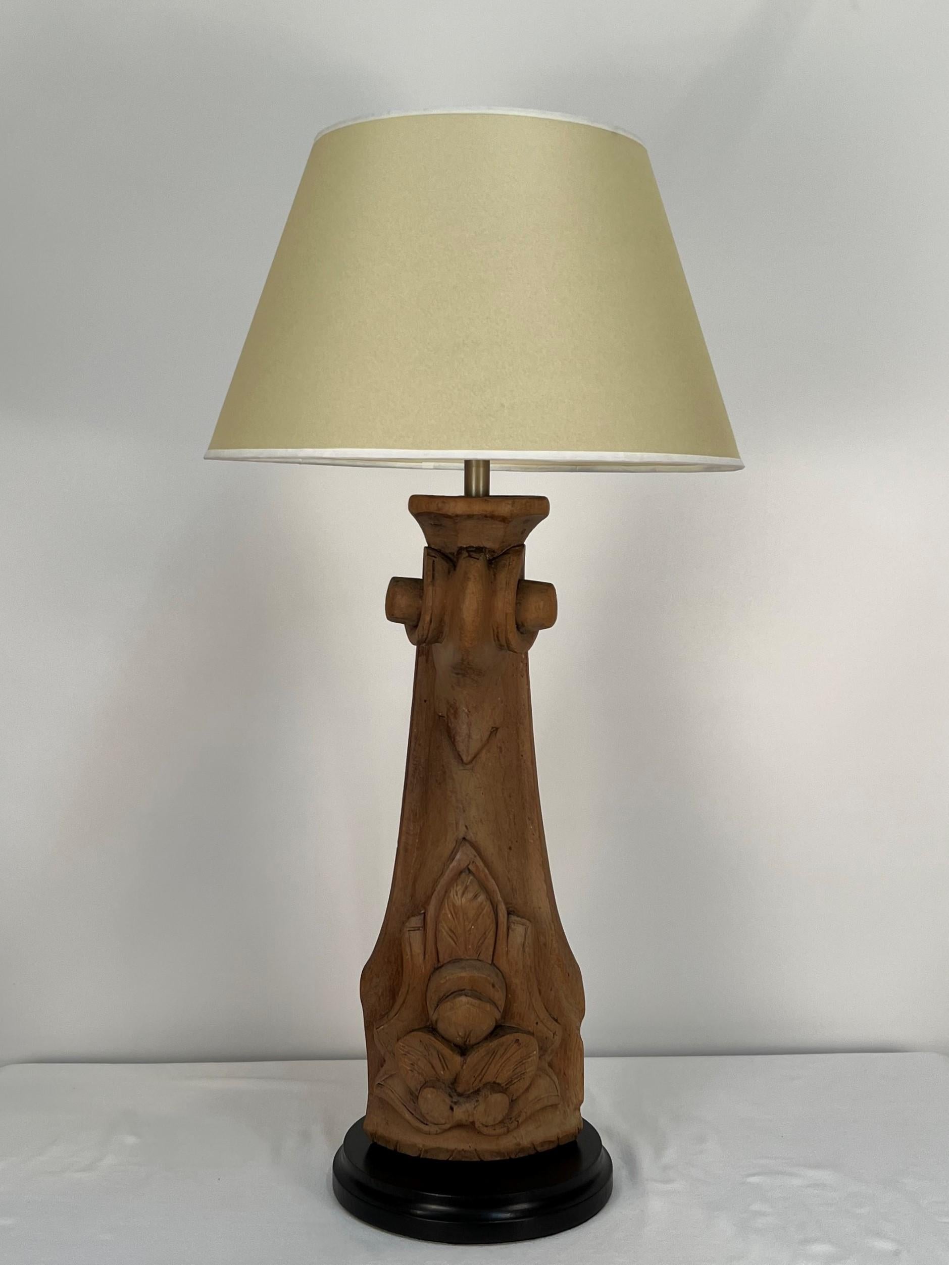 Carved Wood Piano Leg Table Lamp In Fair Condition For Sale In Denver, CO