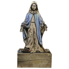 Statue de la Vierge Marie polychrome en bois sculpté