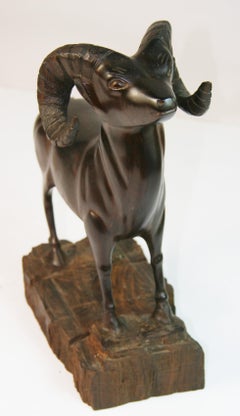 Carved Wood Ram Sculpture