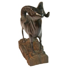 Carved Wood Ram Sculpture
