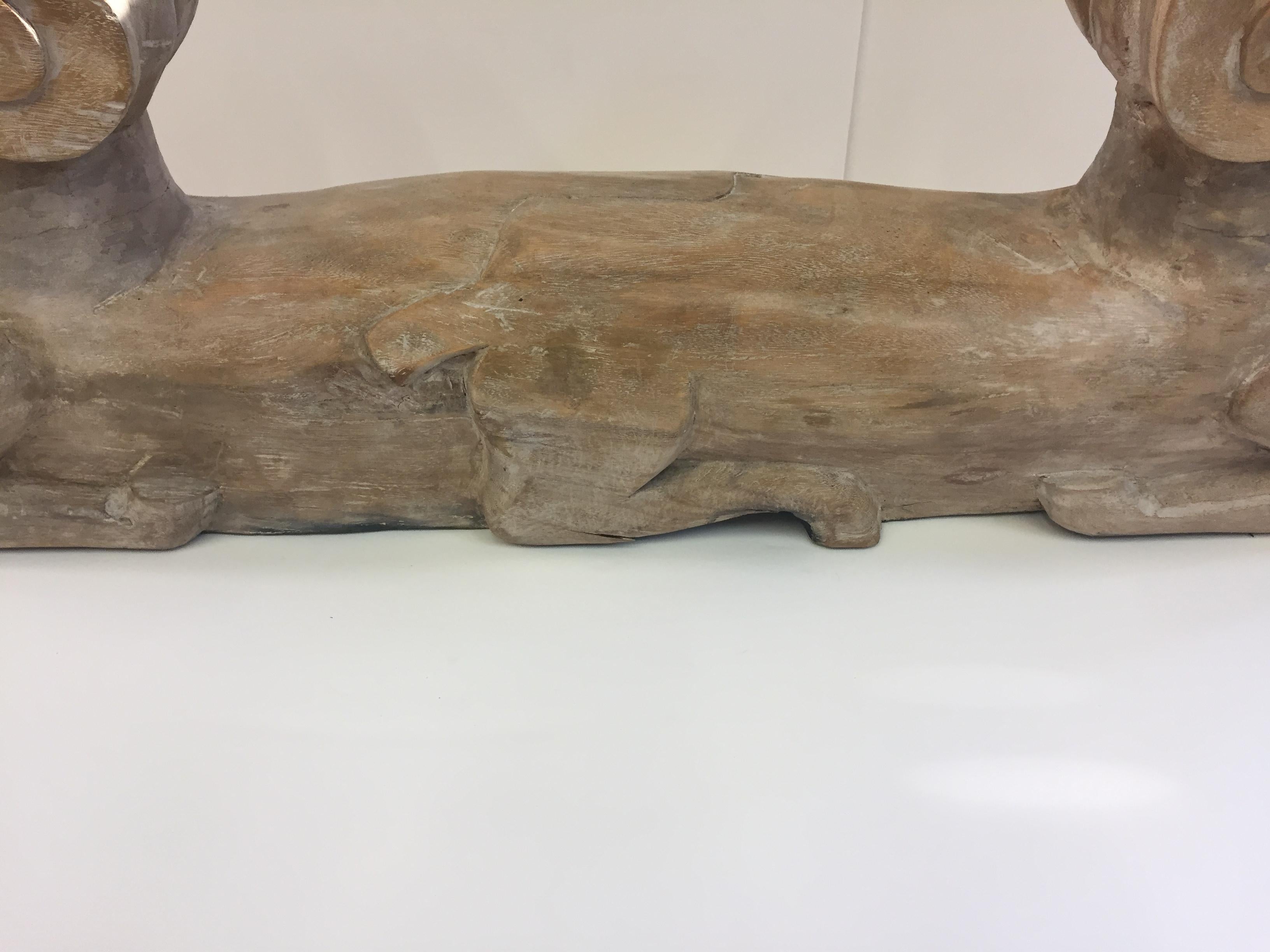 Late 20th Century Carved Wood Ram's Head Sculpture 