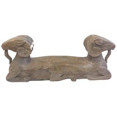 Carved Wood Ram's Head Sculpture