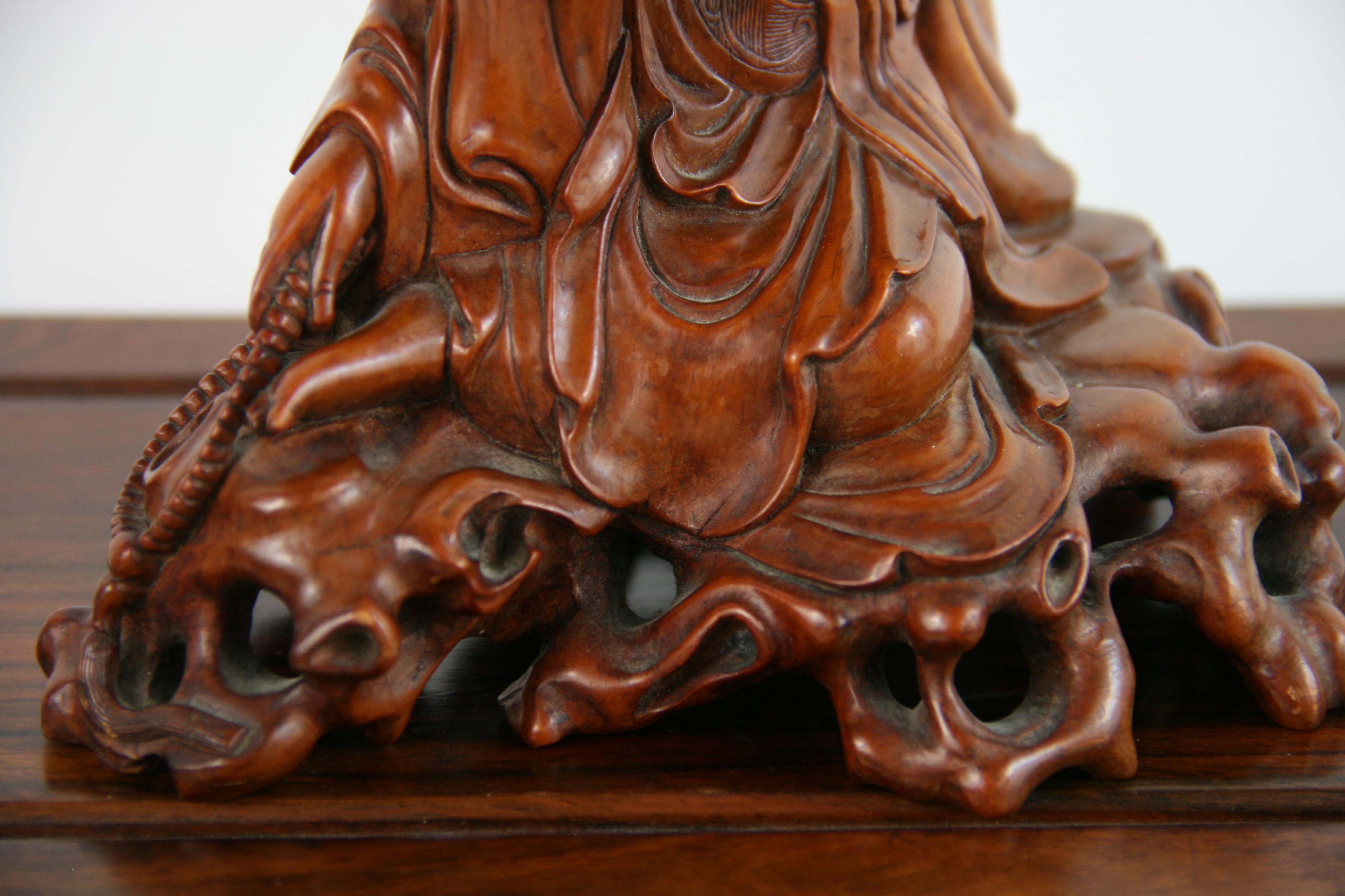 Carved Boxwood Figure of Guangin on Wood Base, 19th Century 8
