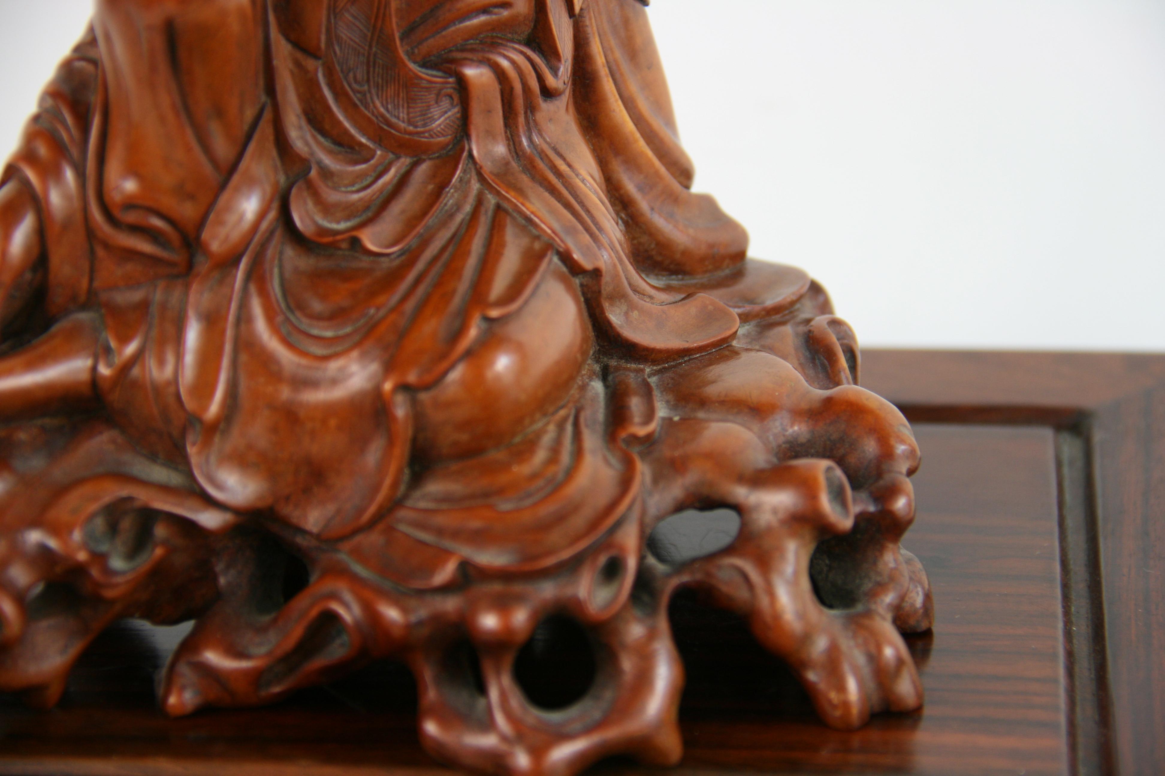 Carved Boxwood Figure of Guangin on Wood Base, 19th Century 9