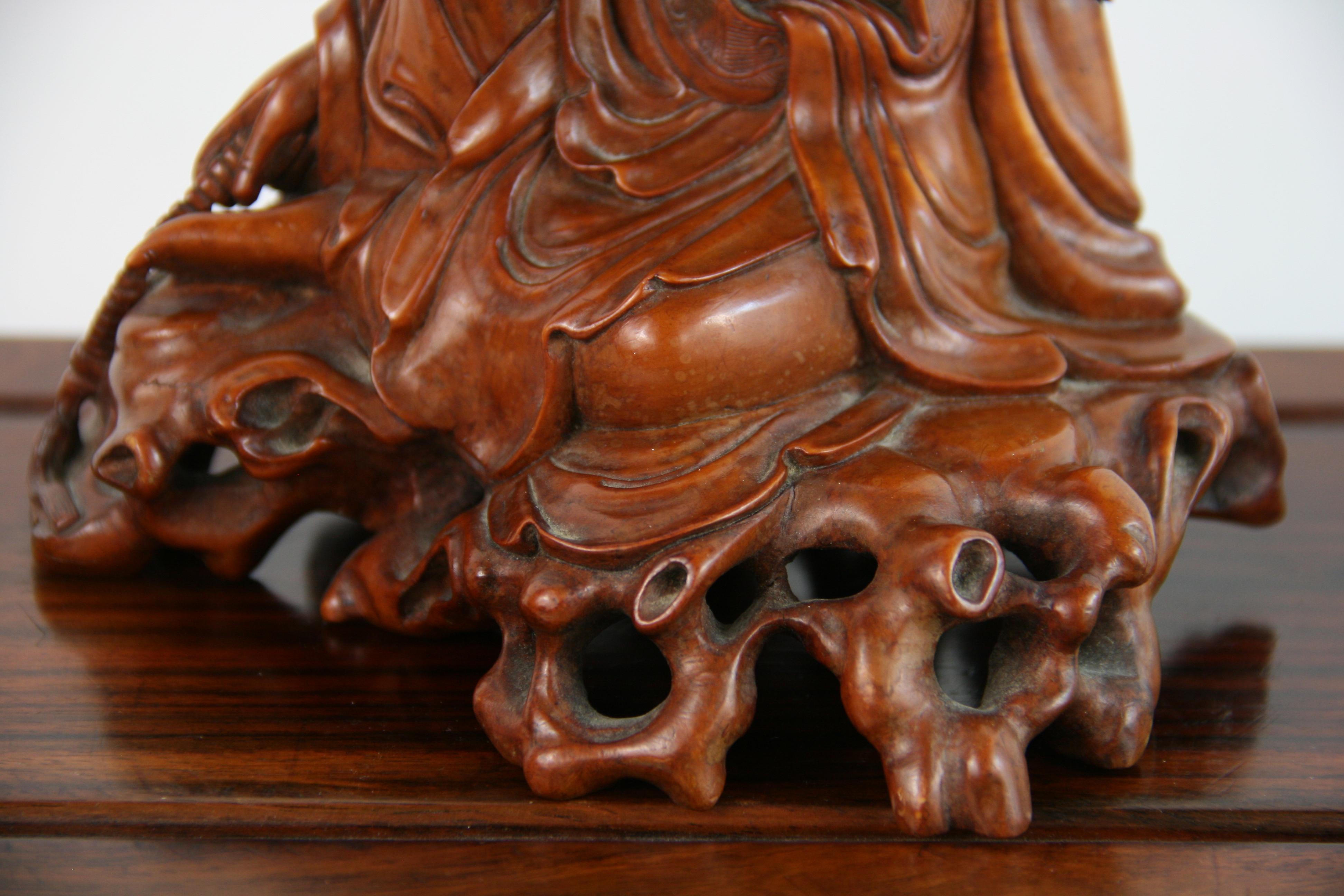 Carved Boxwood Figure of Guangin on Wood Base, 19th Century 1