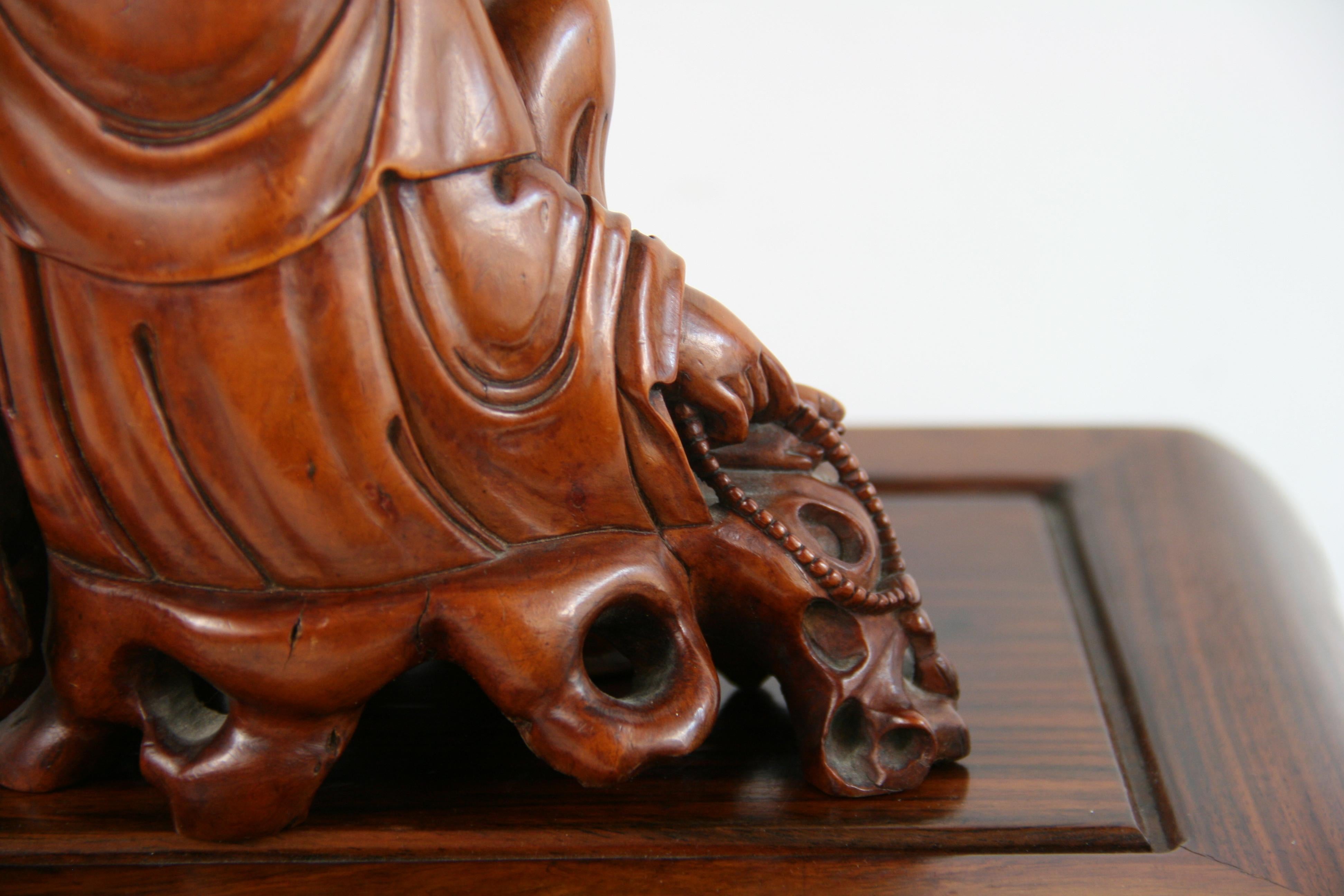 Carved Boxwood Figure of Guangin on Wood Base, 19th Century 4