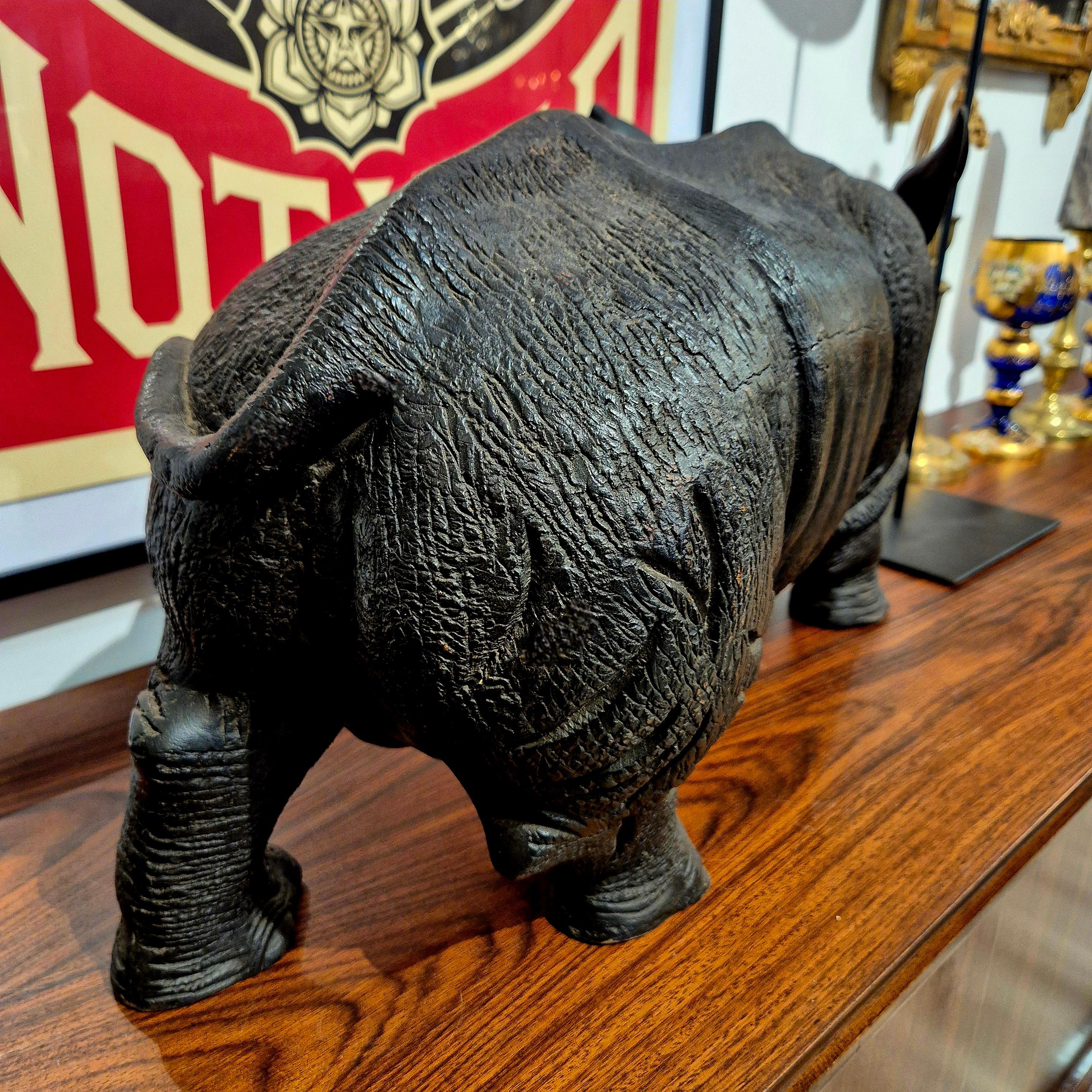 Carved wood rhinoceros, Circa 1950 For Sale 4