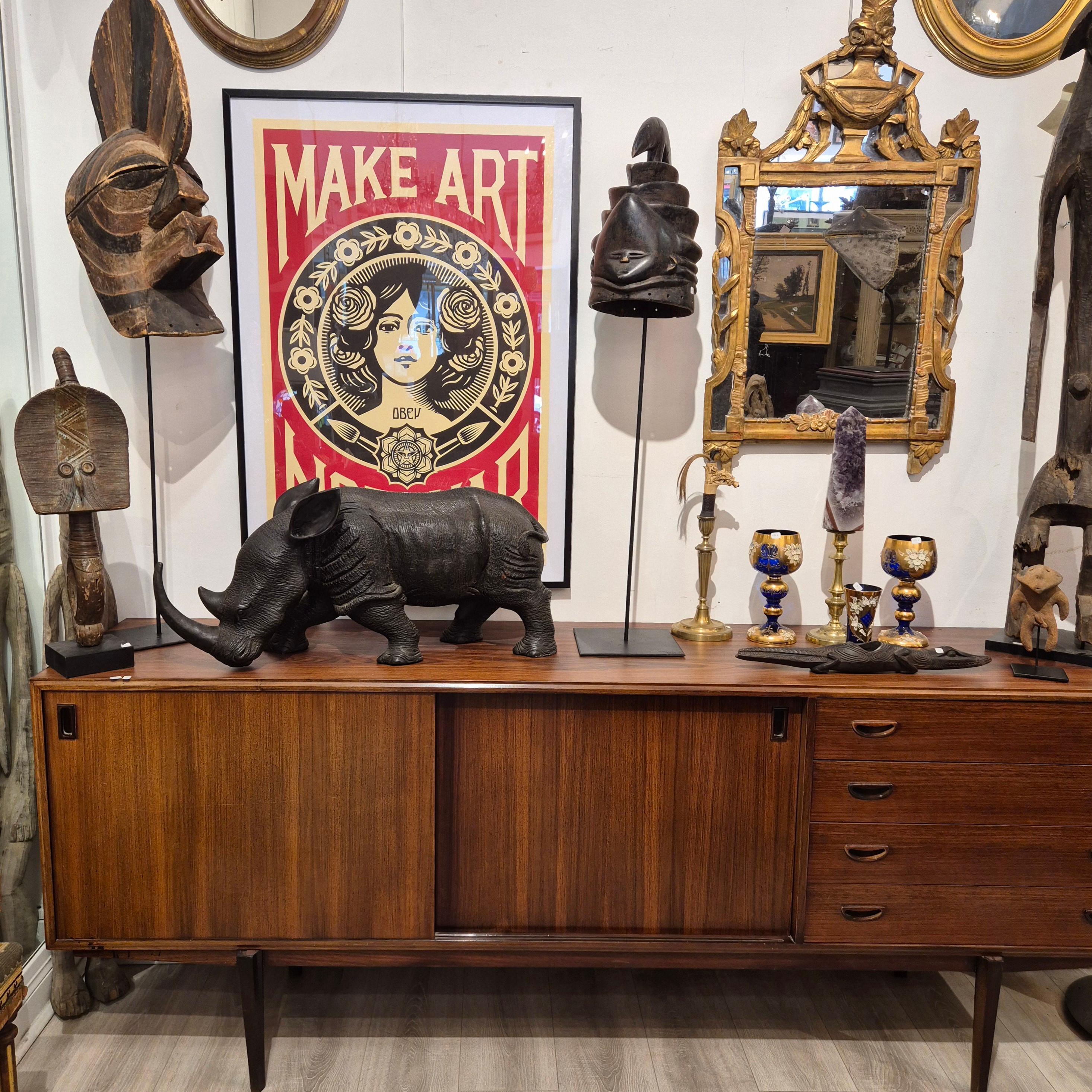 Mid-Century Modern Carved wood rhinoceros, Circa 1950 For Sale