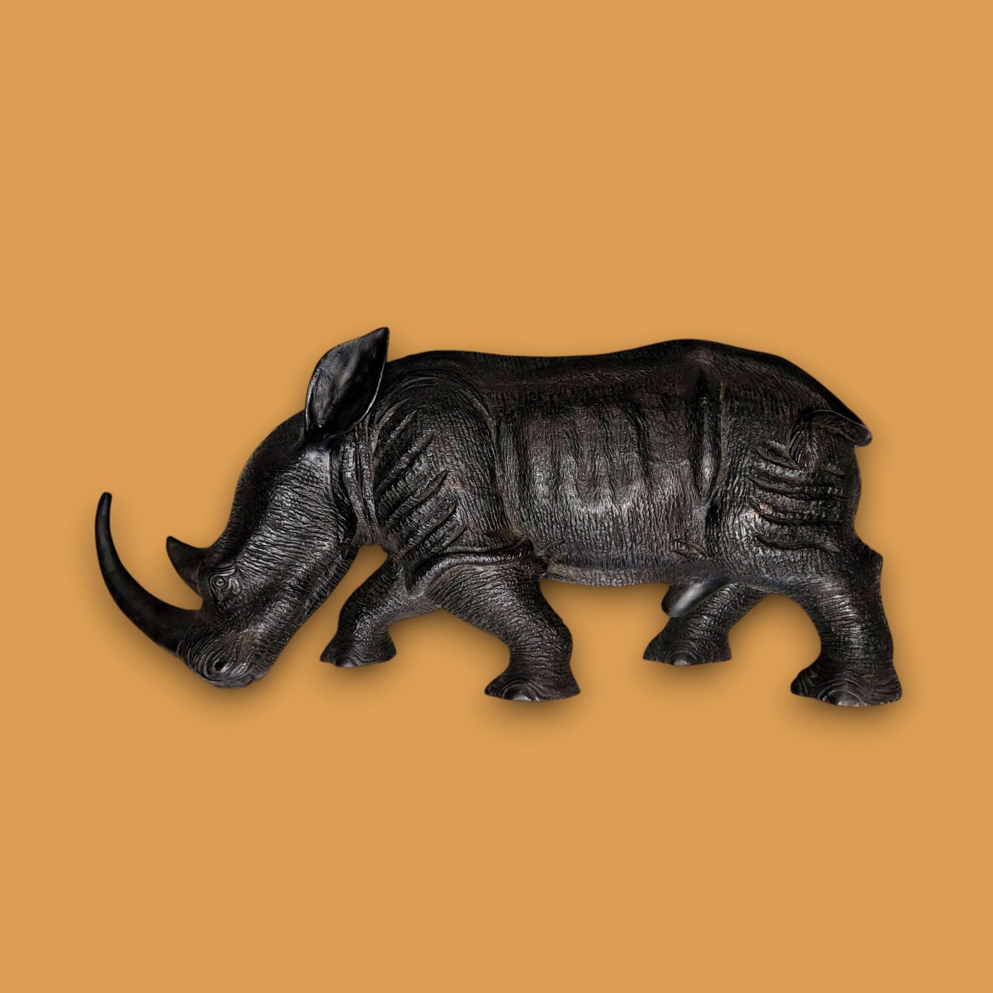 Hand-Carved Carved wood rhinoceros, Circa 1950 For Sale