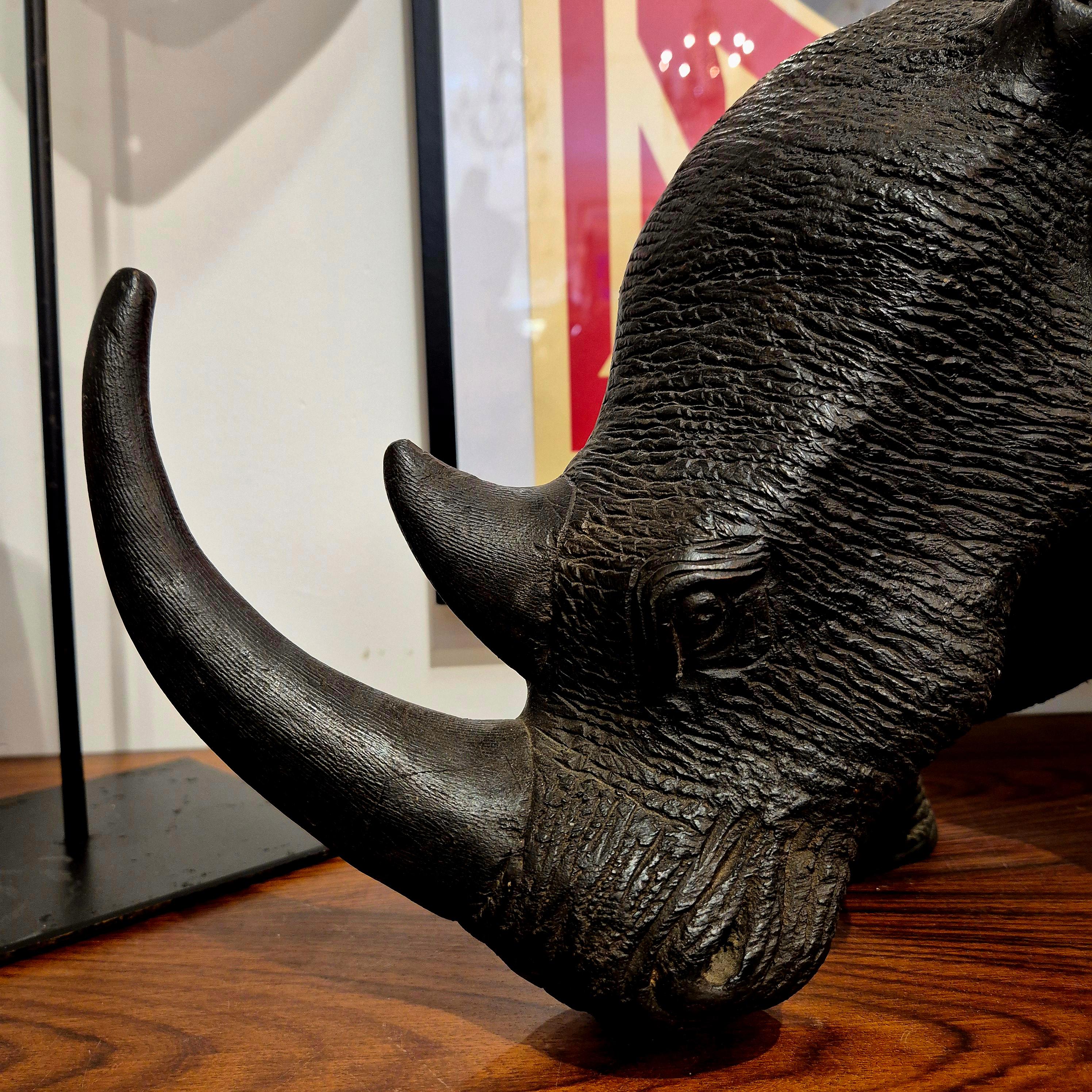20th Century Carved wood rhinoceros, Circa 1950 For Sale
