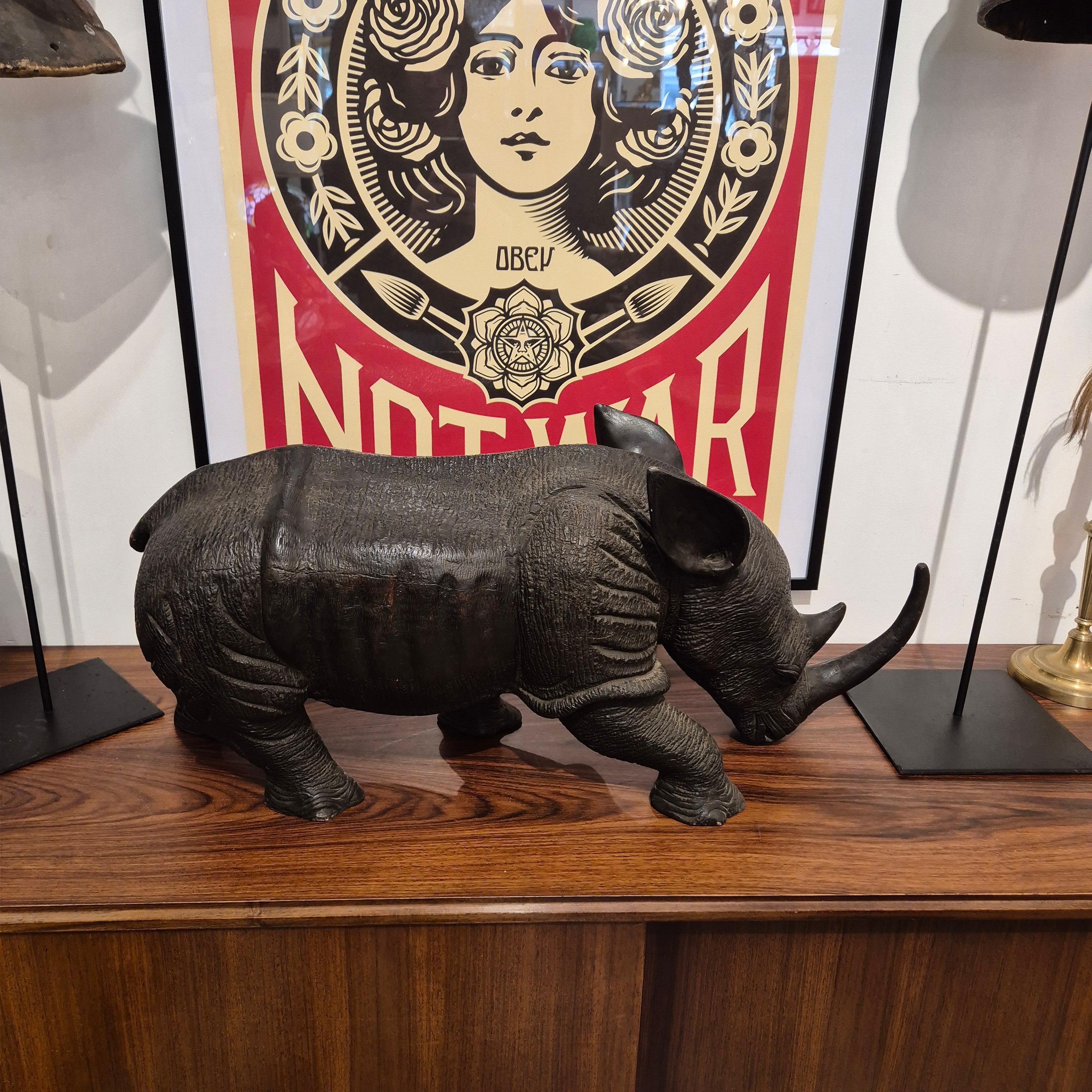 Carved wood rhinoceros, Circa 1950 For Sale 2